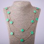 Long-chain necklace with green 'coin', length 66-70 cm