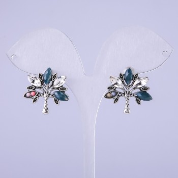 Сережки Дерева з сірими кристалами 22х22мм