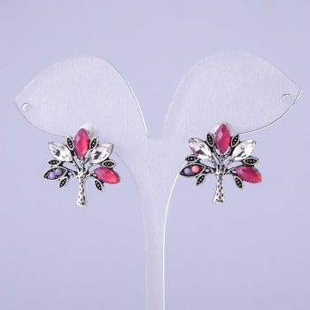 Сережки Дерева з червоними кристалами 22х22мм