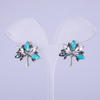 Сережки Дерева з зеленими кристалами 22х22мм