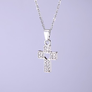 Anchor Chain Pendant: Cross with Heart, 20x14 mm, length 40-45 cm
