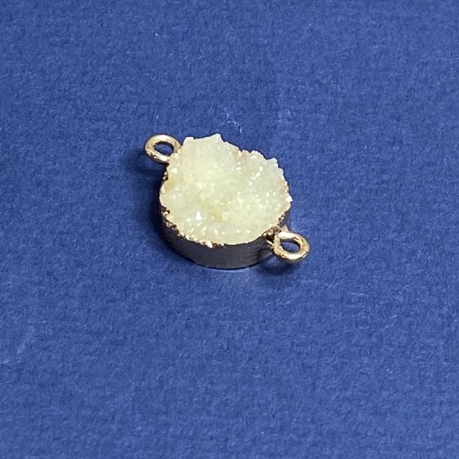 White 'Druza' acrylic 'gold' connector, diameter 14mm, length 3mm