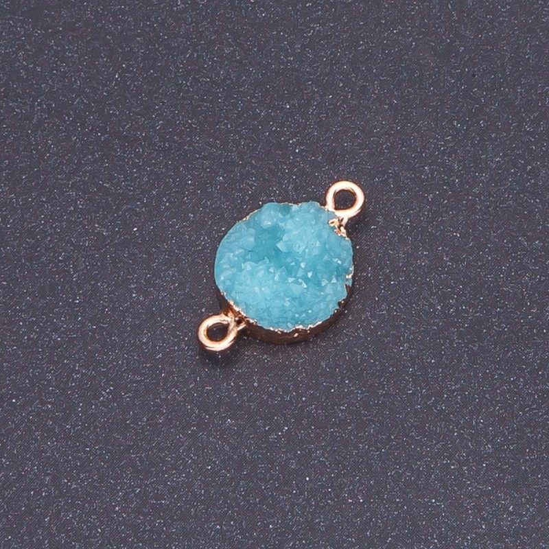 Connector light turquoise 'Druse' acrylic 'gold', diameter 14mm, thickness 3mm