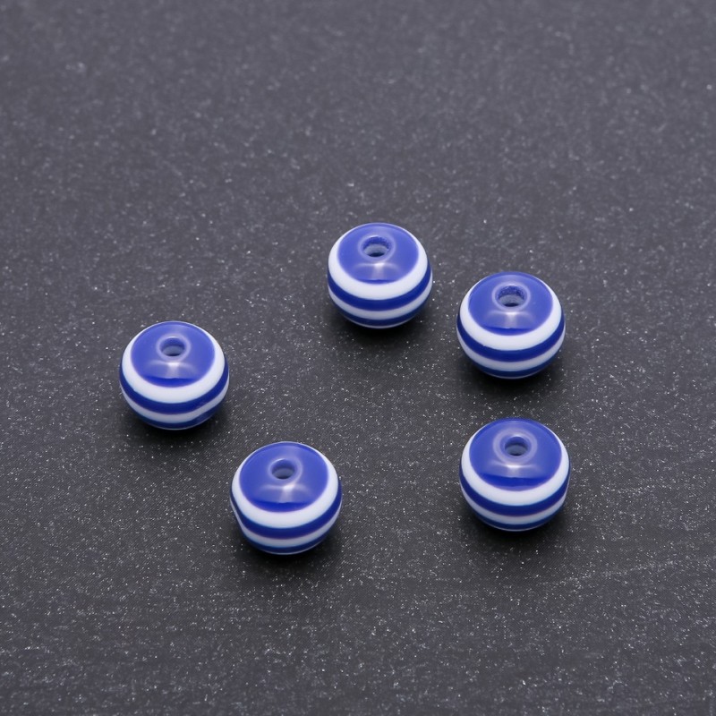Blue striped bead findings, 10 mm diameter, pack of 34 pcs