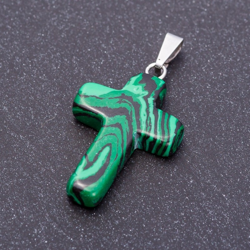 Cross Pendant, Malachite Stone (pressed) 18×27 mm