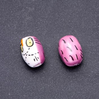 Ceramic Owl Bead, Purple, Faceted, 2 pcs, 22x16mm