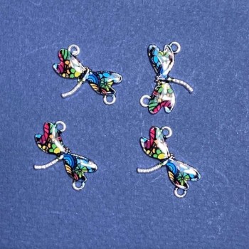 Dragonfly Connector with Colorful Print Enamel 22×16mm, pack of 4