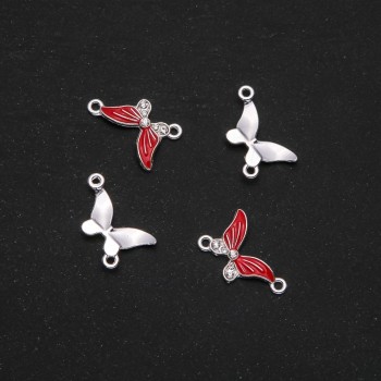 Butterfly Connector with red enamel, 24×12 mm, pack of 4