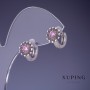 Earrings Xuping Flower with Pink Inlays 11x10mm Rhodium