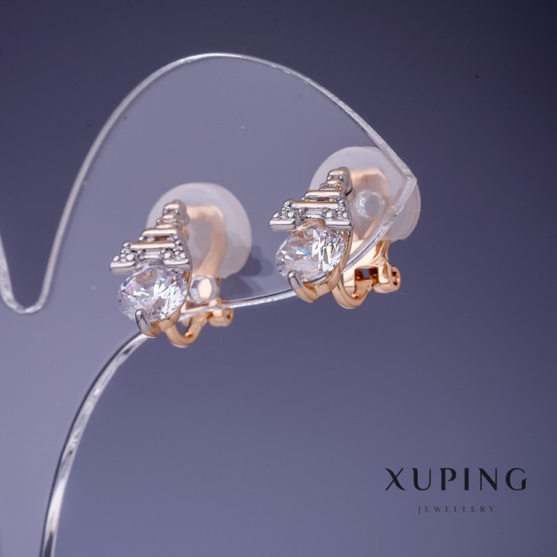 Xuping Earrings 'Eiffel Towers' with White Crystals 8x14 mm '18K Gold Plating'