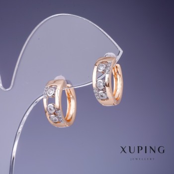 Xuping Earrings 15x6mm '18K Gold Plated' with White Crystals