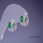 Xuping Earrings with Green Crystals 15x7mm Rhodium