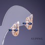 Xuping Earrings with White and Blue Stones, 14x13 mm, 18K Gold-Plated