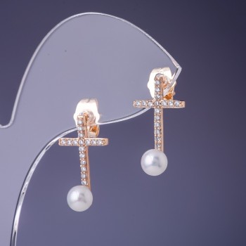 Earrings Xuping Pearl Crosses "Mallorca" 20x12 mm "18K Gold Plating"