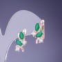 Earrings with green crystals 19x12 mm in golden metal