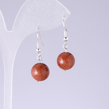 Aventurine Earrings 'Golden Sand' Bead, 14 mm Diameter