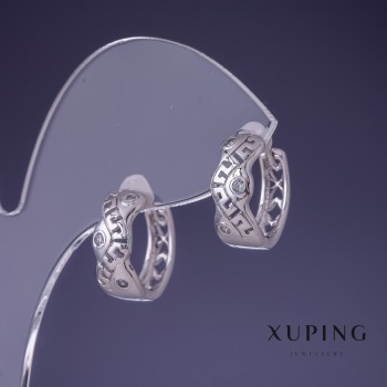 Earrings Xuping 15x6mm rhodium with white crystals