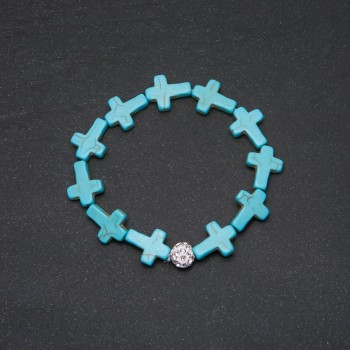 Turquoise bracelet with Cross inserts, 18 cm circumference on elastic