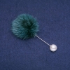 Green mink fur brooch with pin, 50 mm diameter, 90 mm length