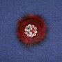 Burgundy mink fur brooch with crystals, 60 mm diameter