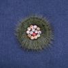 Green mink fur brooch with crystals, 60 mm diameter