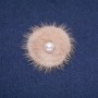 Beige mink fur brooch with a bead, diameter 50 mm