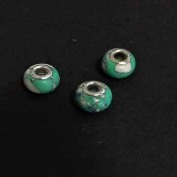 Pandora bead 'Marbled' white-green, diameter 14×9 mm, hole diameter 5 mm, packaging 4 pcs