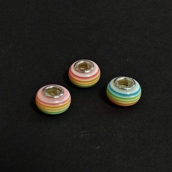 Pandora bead with mint-pink stripe, 14x8 mm, hole diameter 5 mm, packaging 10 pcs
