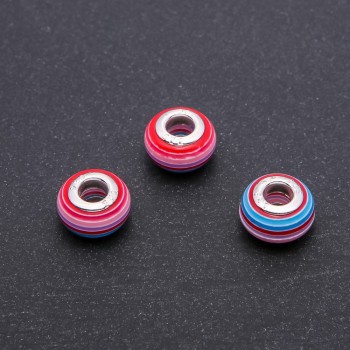 Pandora bead with red-blue stripes, 14x9 mm, 5 mm hole, packaging 10 pcs