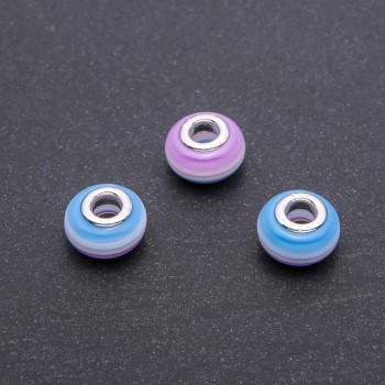 Pandora bead with purple-blue stripe, 14×8 mm, inner hole 5 mm, pack of 10