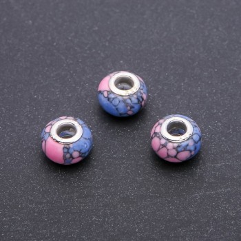 Pandora Bead 'Marble' Pink-Blue, 14×9 mm diameter, 5 mm hole, pack of 4