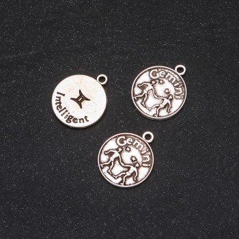 Pendant findings Zodiac Gemini, 17mm diameter, packaging 20g ± 10 pcs