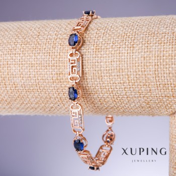 Браслет Xuping з синіми цирконами "Сапфір", товщина 8мм, довжина 18-20см позолота 18К