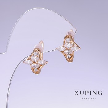 Xuping Earrings with White Zircon, 18k Gold Plating