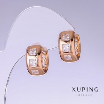 Xuping Earrings with White Zircon, 17 mm length, 8 mm thickness, 18K Gold Plating