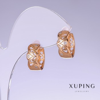 Xuping Earrings with White Crystals, 16mm Length, 7mm Thickness, 18K Gold Plating