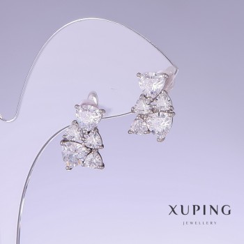 Xuping Earrings with White Cubic Zirconia, 15 mm Length, 10 mm Thickness, Rhodium-Plated