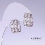 Xuping Earrings with White Cubic Zirconia, 15mm Long, 9mm Thick, Rhodium-Plated