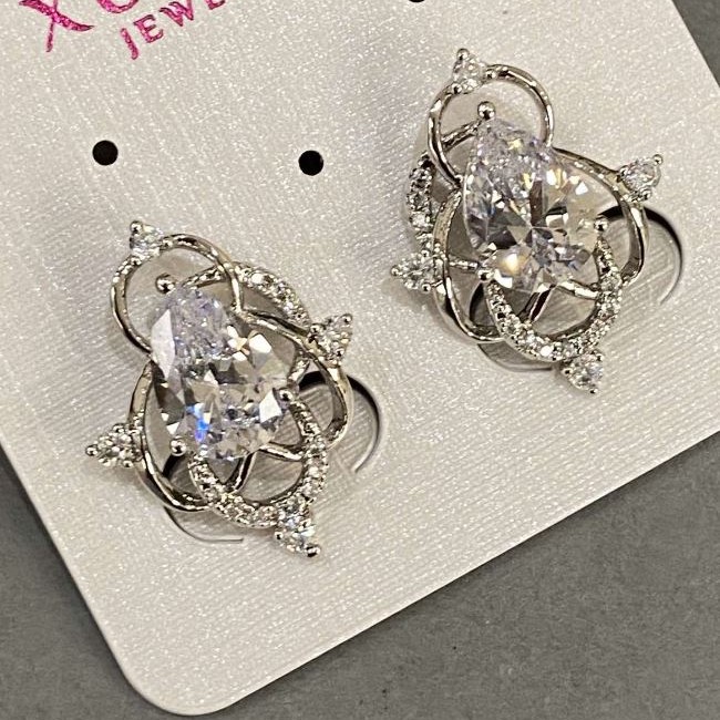 Xuping Earrings with White Cubic Zirconia, 22 mm long, 17 mm thick, rhodium-plated