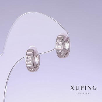 Xuping Earrings, 13 mm Length, 4 mm Thickness, Rhodium