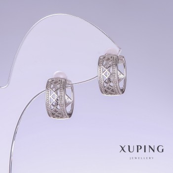 Xuping Earrings, 13 mm long, 7 mm thick, rhodium