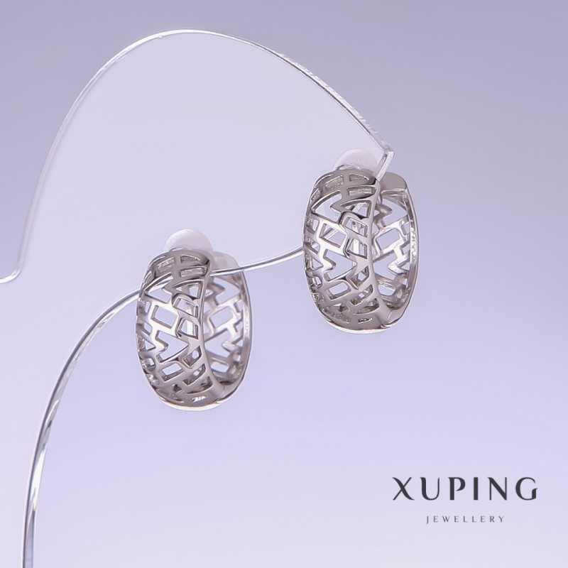 Xuping Rhodium-Plated Earrings, 16 mm Length, 7 mm Thickness