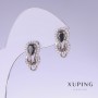 Xuping Earrings with Black Cubic Zirconia, 17 mm Long, 9 mm Thick, Rhodium-Plated