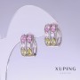 Xuping Earrings with Multicolored Zircons, 11 mm long, 10 mm thick, Rhodium-plated