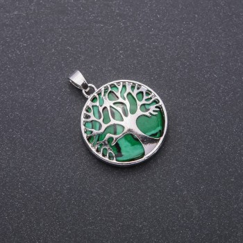Pendant made of natural malachite (pressed) in a bezel «Tree», diameter 27mm