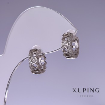 Xuping Earrings with White Crystals 5x12mm Rhodium-Plated