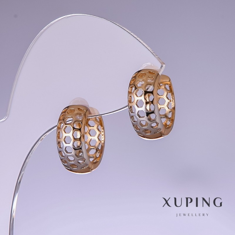 Xuping Honeycomb Earrings 15x7mm Rhodium, 18k Gold Plating