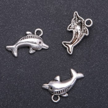 Dolphin Pendant Findings, diameter 14mm, L5m in-d, 6mm packaging 12 pcs (+ -)