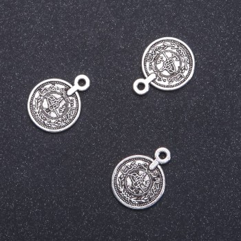 Pendant finding Coin with Arabic knot, diameter 15 mm, hole diameter 1.75 mm, packaging 20 g, 19 pcs. (±)