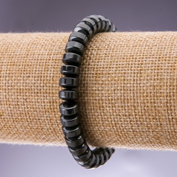 Natural Hematite Bracelet with Smooth Rondelle Beads (Coin-shaped), Diameter 8x5 cm, Length 18 mm